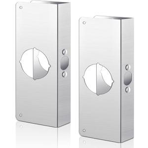 Dunzy 2 Pack 1-3/8 Inch x 9 Inch Door Reinforcement Plate 2-1/8" Thick Stainless Steel Lock and Door Reinforcer Security to Repair Home Wood Metal Knob/Lock/Latch/Deadbolt, Silver