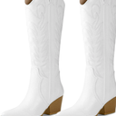 Arromic Cowboy Boots for Women Comfortable Womens Embroidered Western Cowgirl Knee High Boots Pointed Toe Zipper Chunky Heel Country Outfit Retro Tall Boots, Size 9