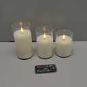 Rechargeable Flameless Glass Pillar CandlesGifts for WomenSet of 3, Realistic Flickering LED Light,Remote & Timer, USB-Rechargeable, Ideal for Living Room, Bedroom & Holiday Dcor (White Glass -Droplet)