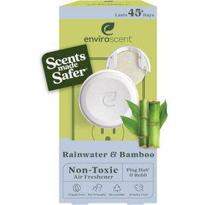 Enviroscent Non Toxic Air Freshener Plug-in Home Fragrance Last 45+ Days | Kit includes 1 Refillable Plug In Warmer & 1 Scent Refill (Rainwater & Bamboo)