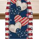 4th of July Table Runner Stripe Stars Heart Memorial Day Independence Day Patriotic America Table Decoration Home Kitchen Dining Indoor Holiday Farmhouse Decor 13x72 Inch