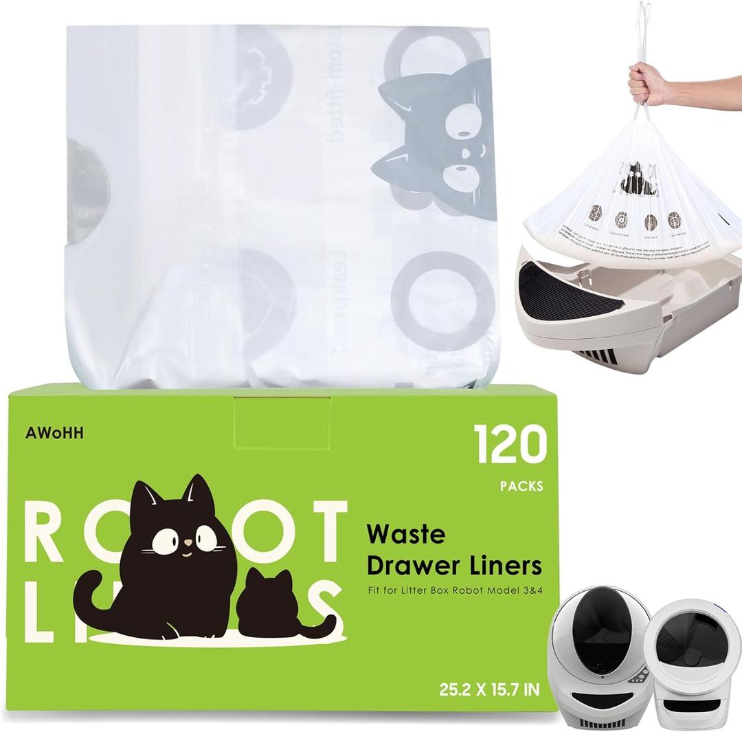 Cat Litter Box Robot 4 and 3 Waste Bags, 120 Pack Automatic Litter Box Bags, Thick Heavy Duty Cat Litter Box Liner Bags 25.2 x 15.7 IN