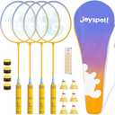 Badminton Rackets Set of 4 for Outdoor Backyard Games,Including 4 Rackets, 6 Nylon Shuttlecocks, 4 Replacement Grip Tapes and 1 Carrying Bag, Lightweight Badminton Racquets for Kids Adults Beginners (Purple Yellow)