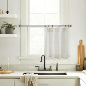 Cafe Curtain 18 Inch Length Pinch Pleat Sheer Linen Farmhouse Tiny Window 1 Single Panel Curtain for Kitchen,24x18 in Long (Natural)