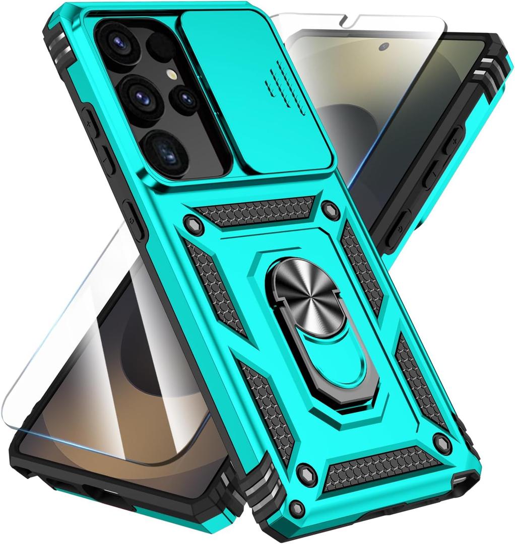 SunStory Phone Case for Samsung Galaxy S25 Ultra Case with HD Screen Protector & Kickstand & Slide Camera Cover,Phone Case for Galaxy S25 Ultra 6.9", Teal