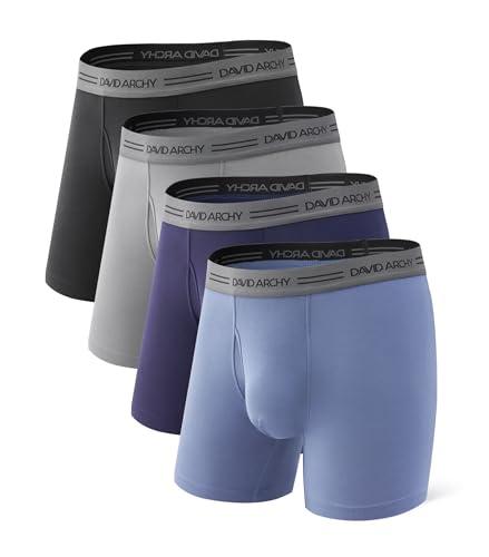 DAVID ARCHY Men's Underwear Boxer Briefs 4 Pack Ultra Soft Breathable Moisture-Wicking Viscose with Fly Pouch Tag less No Roll, M