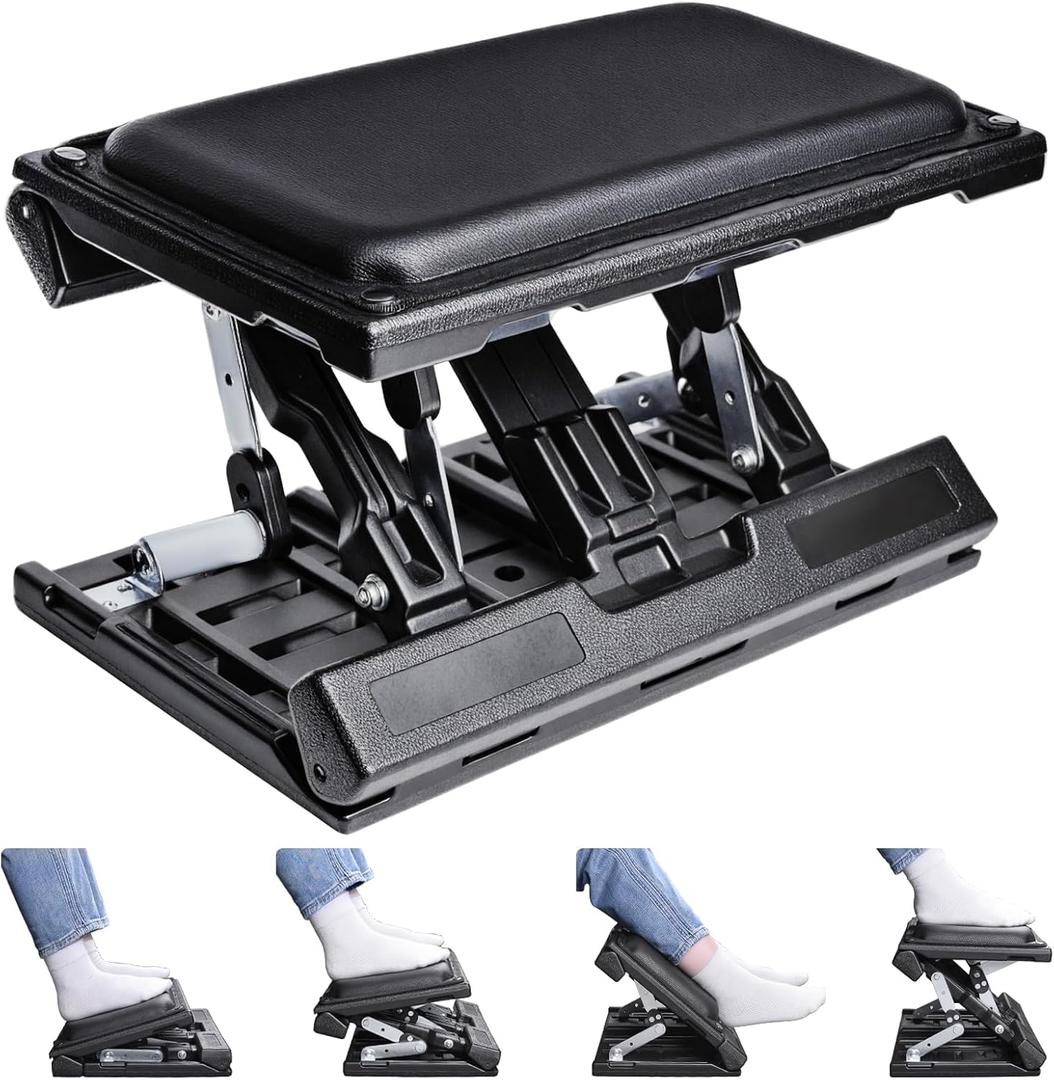 Scalebeard Foot Rest for Under Desk at Work, Height Adjustable Infinite Angle Ergonomic Foldable Footrest for Office, Gaming, Computer, Removable Pad Desk Foot Stool with Massage Beads, for All Seasons (Extra Large, Black)