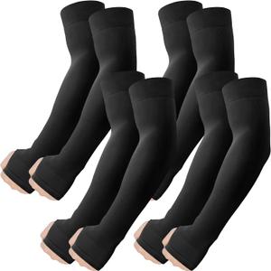 ROXUN 4 Pairs Arm Sleeves with Thumb Hole, Cooling UV Protection Compression Tattoo Cover Up for Men/Women 4 Black