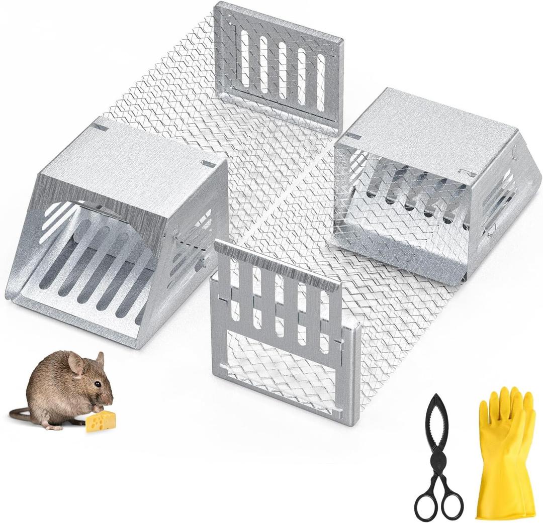 2Pcs Humane Mouse Trap Cage, 11 Inch Automatic Continuous Rat Trap with Single Way Door, Metal Live Rat Traps Cage for Rodents Moles Voles Mice