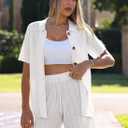Pink Queen Women Knit Shorts Set 2 Piece Outfits Short Sleeve Button Down Sweater Top and Shorts Lounge Set (White, L)
