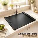 Stove Top Cover, 29.5 x 22 in Noodle Board for Electric Range and Gas Cooktop, Wooden Range Cover with Handles, Farmhouse Kitchen Decor