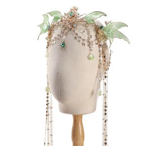 FRESHME Renfaire Butterfly Fairy Elf Crown - Elf Headpiece with Green Butterfly Wings Elven Tiara with Tassel Elven Headband Wedding Renaissance Cosplay Halloween Fantasy Accessories for Women Adult