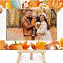 ONDTOM 4x6 Thanksgiving Pumpkin Picture Frame,Rustic Wooden Fall Photo Frame with Orange Maple & Autumn Leaves, Perfect Desktop Gift for Fall Season -E03