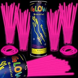 Taikula 200 Pack 8'' Glow Sticks Bulk Party Favors Pink Light Up Sticks with Connectors Neon Glow in the Dark Party Supplies Bracelets for Holiday Birthday Party Decoration(Pink)