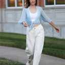 Utyful Barrel Jeans Women Cropped Baggy Trendy High Waisted Distressed Loose Stretch Denim Trouser Jeans with Pockets (White, S)