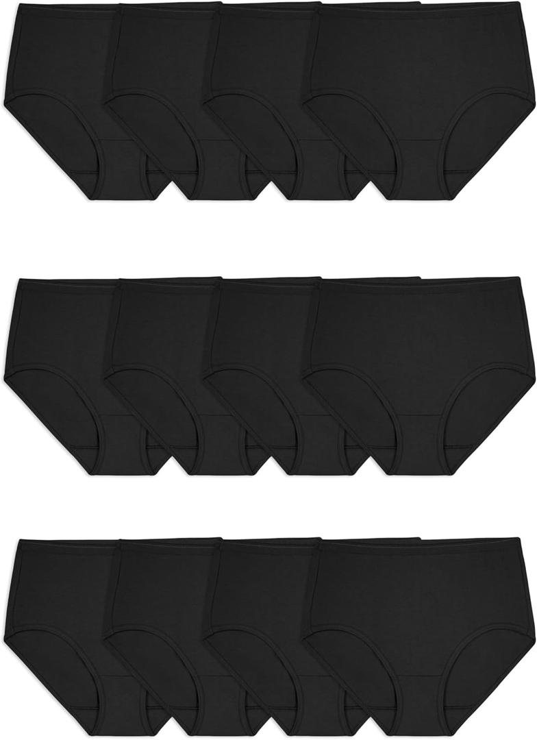 Fruit of the Loom Women's Eversoft Cotton Underwear Multipacks, Tag Free & Breathable (9, Brief - Black)