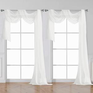OWENIE Sheer White Curtains 144 inch Extra Long, Elegant and Airy Drapes Translucent Window Treatments for Living Room/Bedroom, White, 2 Panels=84" Wide