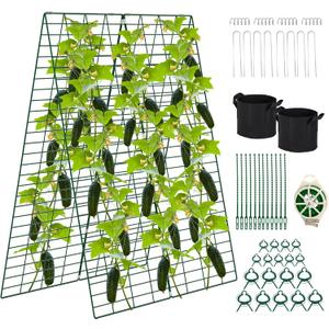 Foldable Cucumber Trellis, 48" L x 34" W A-Frame Trellis, Climbing Plants Support Raised Bed Trellis with Twist Ties & Plant Bags for Outdoor Yards Gardens