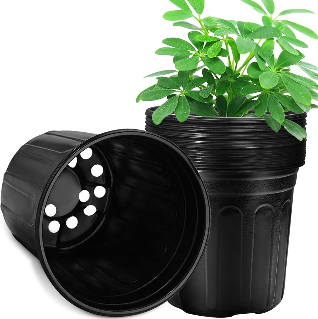RAOOKIF 5 Gallon Pots for Plants, Flexible 1/2/3/5 Gallon Nursery Pot with Drainage, Gallon Plastic Pots for Plants (5gallon-12pack)