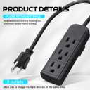 Copkim 12 Pack 3 Outlet Power Strip Extension Cord with Flat Plug Mini Cord 3 Ground Heavy Duty Mountable Outlets Strip for Computer Phone Home Office (1 ft, Black)