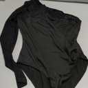 Milumia Women's One Shoulder Long Sleeve Bodysuit Sexy Sheer Mesh Cut Out Rave Party Tops Black Small