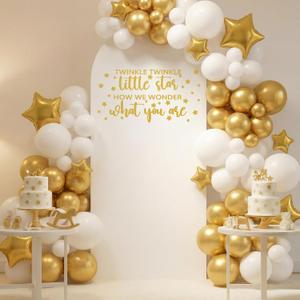 Moukeren Twinkle Twinkle Little Star Gender Reveal Arch Backdrop Cover 6.6 ft How We Wonder What You are Gender Reveal Baby Shower Party Supplies Photoshoot Backdrop (gold)