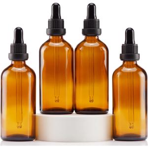 YIZHAO Amber Glass Dropper Bottle 4oz, Tincture Bottles with Glass Dropper, for Essential Oils, Aromatherapy, Cosmetic, Laboratory, Pharmacy, Liquids, Travel 4 Pcs