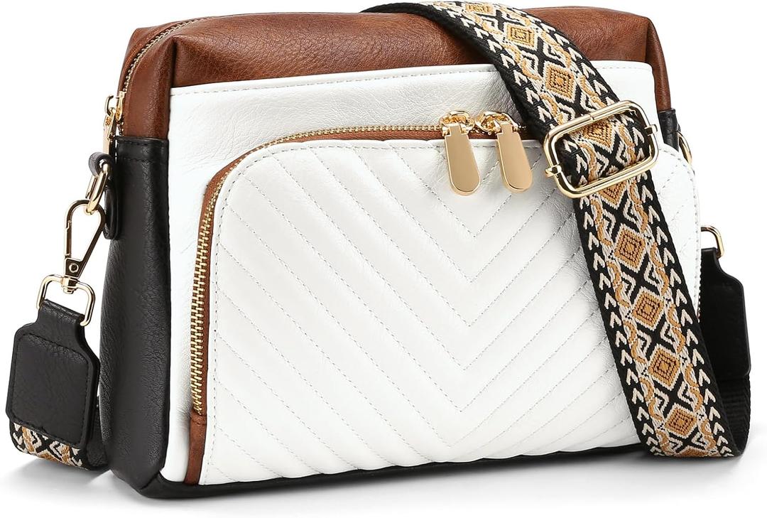 GAEKEAO Quilted Crossbody Bags for Women Vegan Leather Purses with Wide Strap,Women's Mudium Travel Purse Built in Wallet