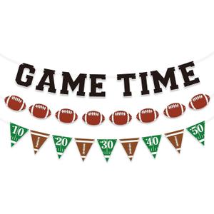 Football Banner Garland, Game Time Football Party Banner for Birthday Party Decorations, Footballs Triangle Banners Flags for Bowl Game Indoor Decor (Football)