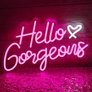 Hello Gorgeous Neon Signs Hello Beautiful Pink LED Neon Lights Dimmable LED Light Sign for Home Wedding Birthday Backdrop Bacelorette Party Decoration, Pink