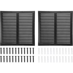 PATIKIL 16"x16" Aluminum Gable Vent, 2Pcs Exterior Wall Outlet Vent Square Soffit Vents HVAC Louver Air Grille with Built-in Screen for House Attic Garage Ceiling, Black