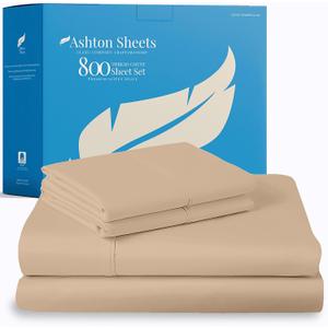 100% Egyptian Cotton Sheets Split King Size - 800 Thread Count 5 PC Split King Sheet Set - Sateen Weave Luxury Sheets Split King Size, High Thread Count Sheets, 16" Deep Pocket - Taupe