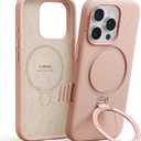 TORRAS Liquid Silicone for iPhone 16 Pro Case with 360 Spin Magnetic Stand with Camera Control, Fit for MagSafe, Ostand Q3 Silicone for Women Girls Comfortable Grip Case for iPhone 16 Pro, Bliss Pink