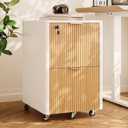 2 Drawers Fluted Mobile File Cabinet with Lock, Rolling File Cabinet Printer Stand Table, Under Desk Wooden Filing Cabinets for Home Office Essentials Storage Organization Furniture Letter/Legal/A4