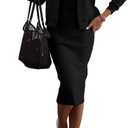 CHICME Womens 2 Piece Casual Outfit Square Neckline Sleeveless Bodycon Midi Dress with Back Slit and Bomber Jacket Set (Black, Large)