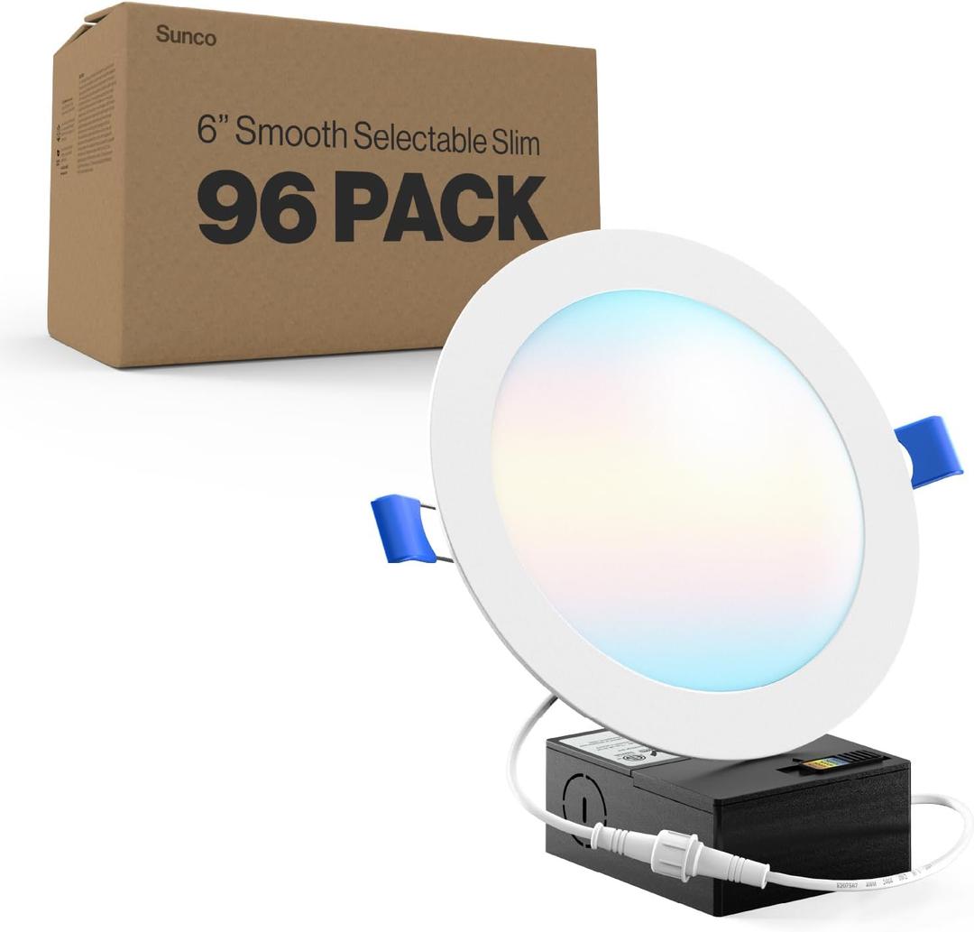 Sunco 96 Pack 6 Inch LED Recessed Light, Canless Ceiling Lights Slim with Junction Box, 850 LM, 14W (100W Equivalent), Selectable CCT 2700K/3000K/4000K/5000K/6000K, Dimmable, Wafer Thin ETL