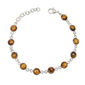 Tiger Eye Stone Bracelet, Silver Overlay Adjustable Bracelet For Women and Girls, Bezel Link Stone Bracelet, Handmade Jewelry, Round Stone Shape Bracelet, Christmas Gift For