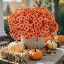 2 x Alupssuc 24 Bundles Artificial Fall Mums Flowers for Outdoors Decoration, UV Resistant Silk Violet and Faux Eucalyptus Autumn Fake Plants for Outside Indoor Yard Home Patio Porch Decor, Fall Red