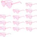 14 Pairs Pink Heart Sunglasses, Heart Shaped Sunglasses for Women, Candy Color Frameless Love Glasses, Funny Transparent Rimless Glasses for Party