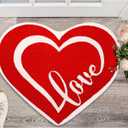 FuWeave 2 Pcs Valentine's Day Bathroom Rug Heart Shaped Mat Tufted Valentines Bathroom Mat Decor Non Slip Floor Soft Absorbent Red Rugs for Shower Kitchen Living Room, 31.5x20'', 23.6x20''