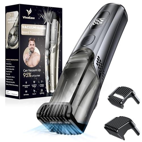 VivaEase Vacuum Beard Trimmer for Men, New Version Adjustable Precision Trimming Length with 2 Comb, Electric Cordless Vacuum Trimmer for Beard, Waterproof and Rinses Easy, Blades for Skin fit, Black