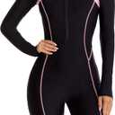 ECUPPER Women Long Sleeve One Piece Swimsuit Boyleg Zipper Rash Guard Bathing Suit Coverage Surfing Swimwear Built in Bra (X-Large, Black-9)