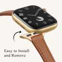 STIROLL Slim Leather Bands Compatible with Apple Watch Band 38mm 40mm 41mm 42mm(Series 11 10), Top Grain Leather Watch Thin Wristband for iWatch SE 9 8 7 6 5 4 3 2 1 (Brown Gold)