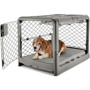 DIGGS Revol Collapsible Dog Crate with Wheels - Premium Portable Dog Crate - Safe, Stylish, and Convenient Indoor Kennel (Smoke, Medium)