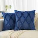 decorUhome Summer Throw Pillow Covers 16x16 Inch Set of 2, Soft Plush Faux Fur Wool Dark Blue Accent Couch Pillow Covers for Modern Farmhouse Bed Sofa Living Room