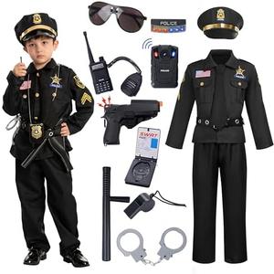 Spooktacular Creations 14PCS Halloween Police Costume for Kids, Police Officer Costume for Boys, Toddler RolePlay Party, 3T