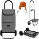 Shopping Cart, Super Loading Grocery Trolley, 220 lbs Capacity, Foldable Cart with Extra Large 55L Shopping Bag Portable Grocery Utility Cart with Adjustable Bungee Cord (Gray)