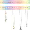 2 Sets Iridescent wall necklace holder Acrylic hanging jewelry organizer Wall mounted with Adhesive stickers and Screws for Girl Women Necklaces Bracelets Rings and Jewelry Storage Display (Laser)