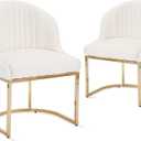 Velvet Dining Chairs Set of 2, Modern Upholstered Barrel Dining Chairs with Gold U-Shaped Base, 18.5" Wide Accent Chairs for Kitchen Dining Room Living Room, Beige