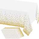misaya 10 Packs Dot Disposable Table Cloth, 54 x 108 Inch Waterproof Plastic Tablecloth, Rectangle Gold Dots in White Table Covers for Picnic, Birthday, Party